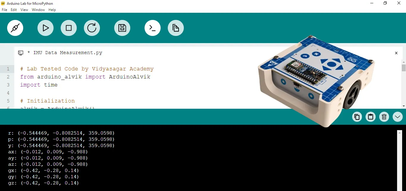 Real Time IMU Data Measurement using Alvik