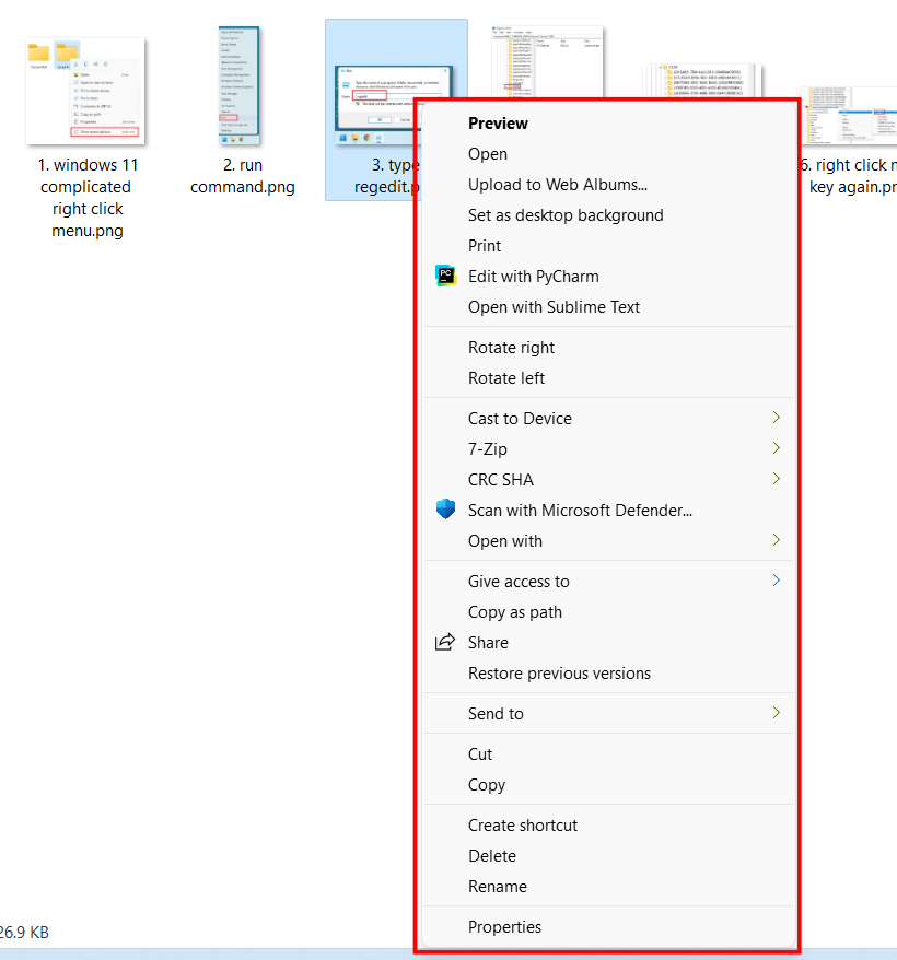 complete right click menu as per the style of windows 10