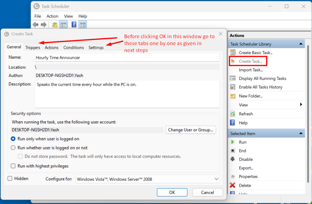 Create new task in Task Scheduler